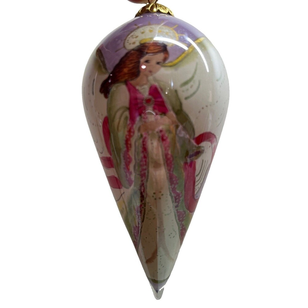 Pier 1 Li Bien Christmas Ornament 2004 Purple Tear Drop - Glass Angel - NO BOX